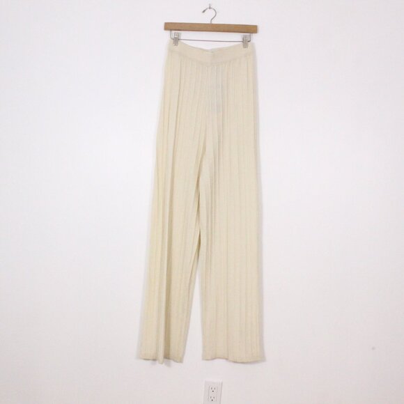 *Nasty Gal 50% Recycled Knitted Wide Leg Pant Cream High Rise - Picture 5 of 7